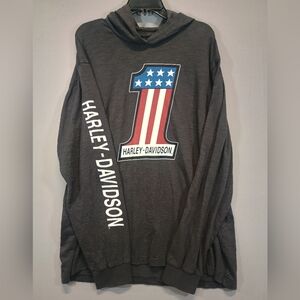 Harley-Davidson Men’s 2XL Lightweight Hoodie Gray Patriotic #1 Long Sleeve